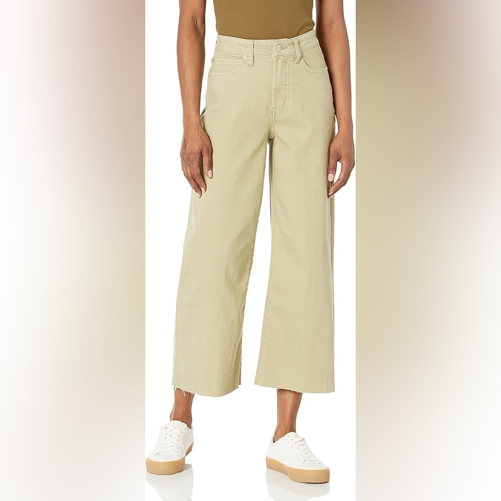 OAT New York Light Green High Rise Wide Leg Cutoff Crop Jeans
